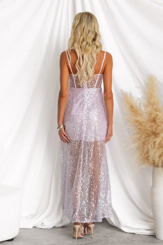 Lavender Sequin Corset Maxi Dress