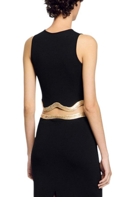 black Cropped Jumper with Chain Detail