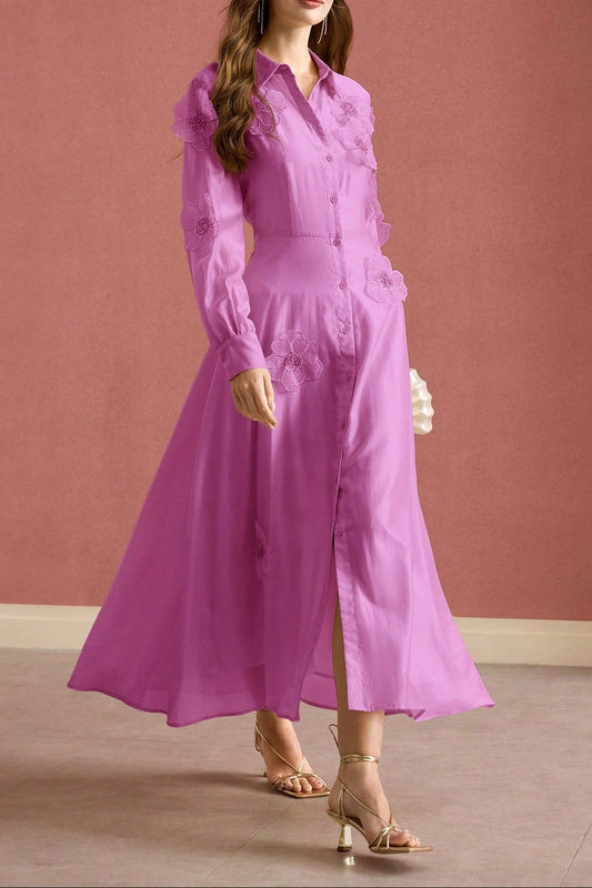 susanna floral Applique Shirt Midi Dress in pink