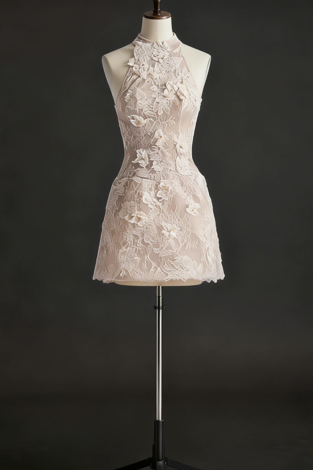 Floral Lace Mini Dress In Beige Orange
