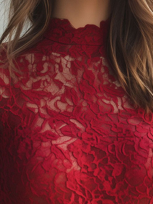 Classic Floral Lace Blouse with High Neck
