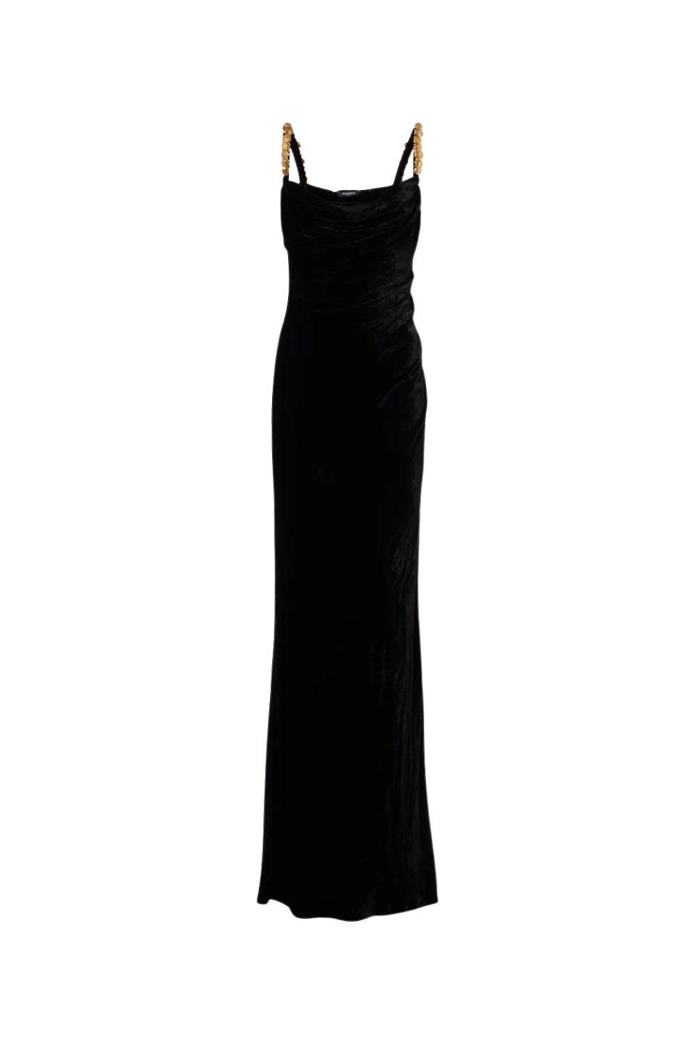 mag black Metal chain strap square neck velvet maxi dress