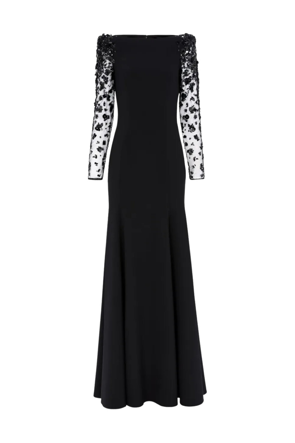 martha Mesh splicing beading diamond maxi dress in black