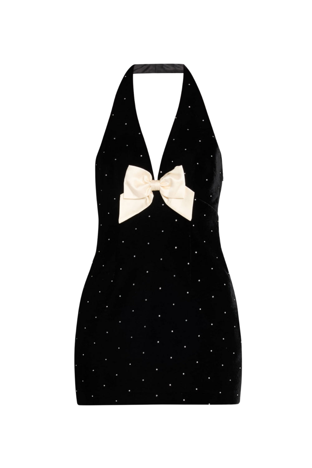 Anais Halter Bow Velvet Mini Dress