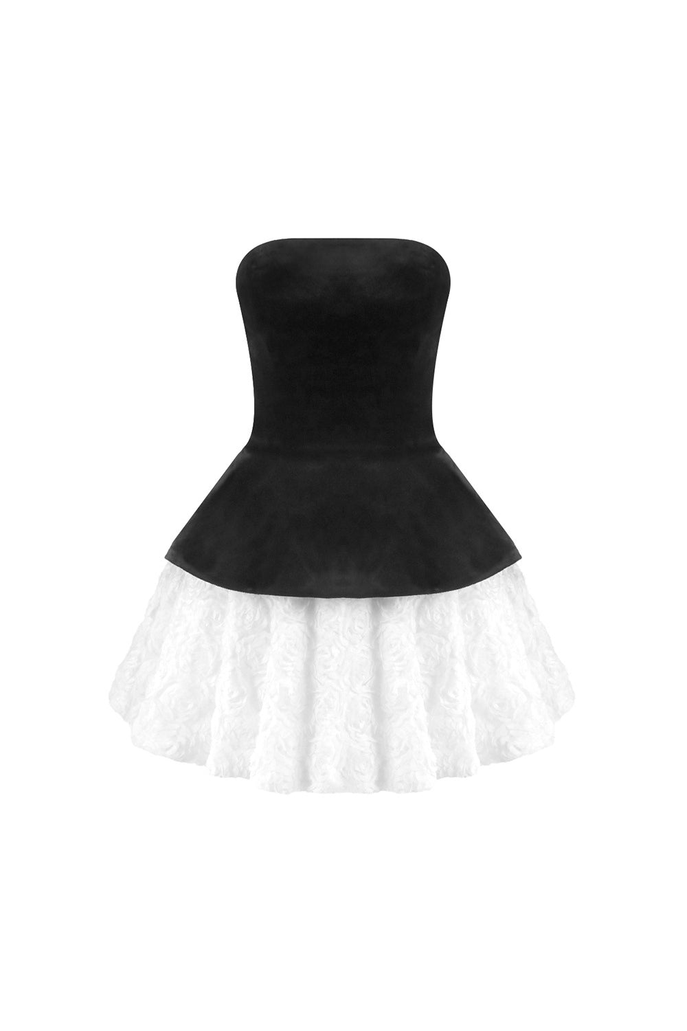 Petal-layered velvet top mini skirt suit without glove - black/white