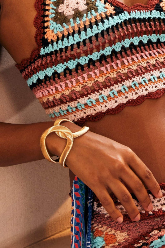Twisted Ribbed Texture Gold Open Cuff Bangle Bracelet