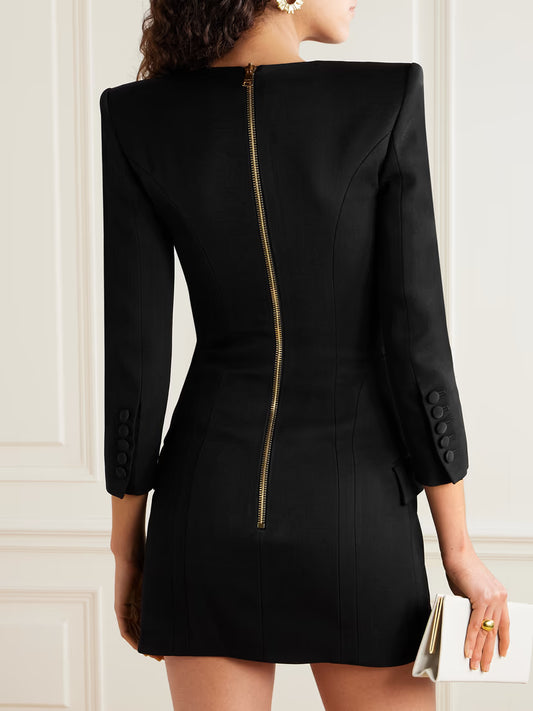 natividad Button-embellished Cotton-twill Mini Dress in black
