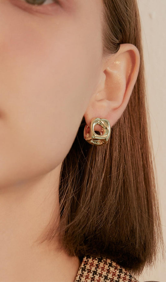 METALLIC SQUARE STUD ALLOY EARRINGS