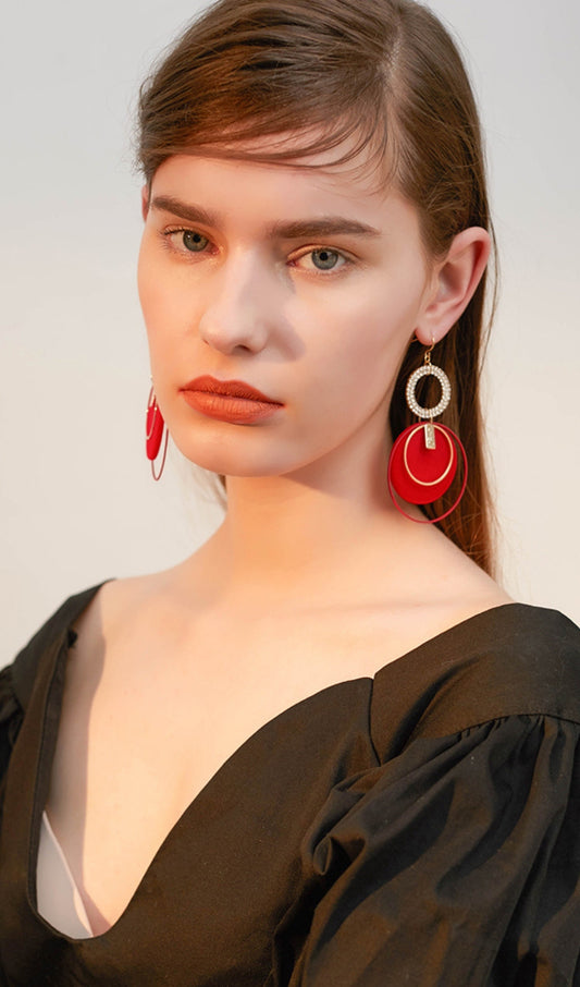 RED CIRCLE PLUSH EARRINGS