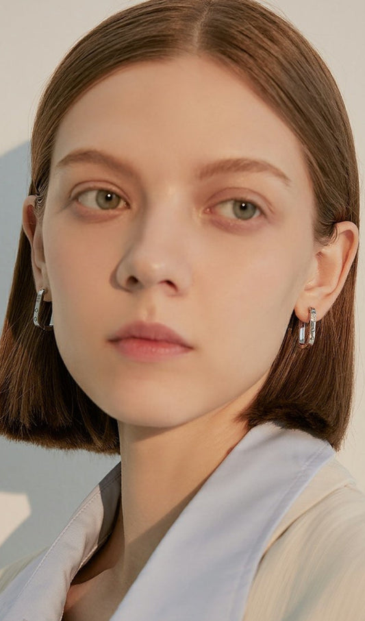 SILVER GEOMETRIC RHINESTONE EARRINGS