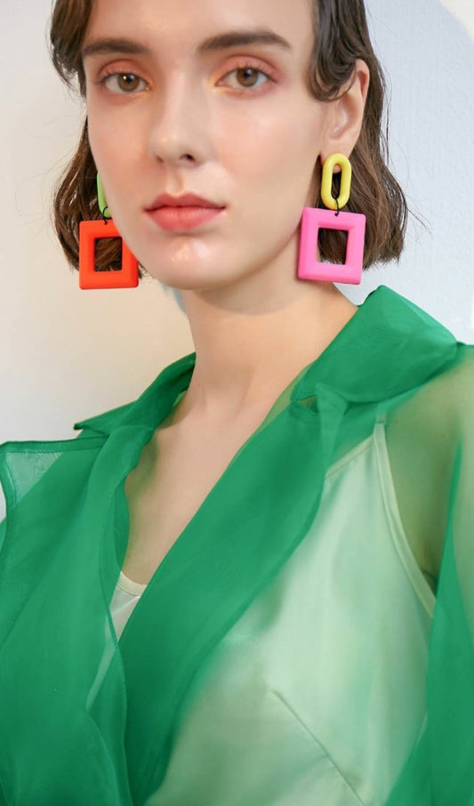COLORFUL GEOMETRIC SQUARE PLASTIC EARRINGS