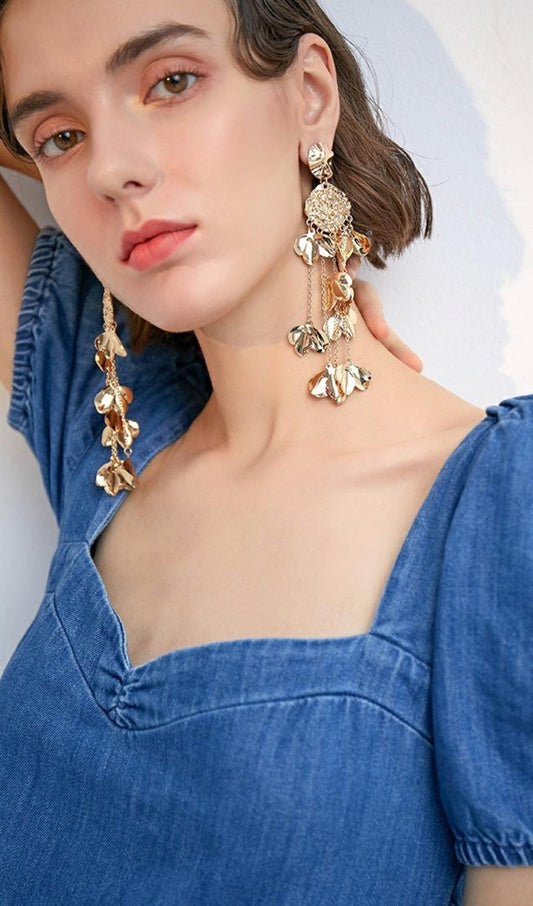 GOLD TASSEL LEAF EARRINGS