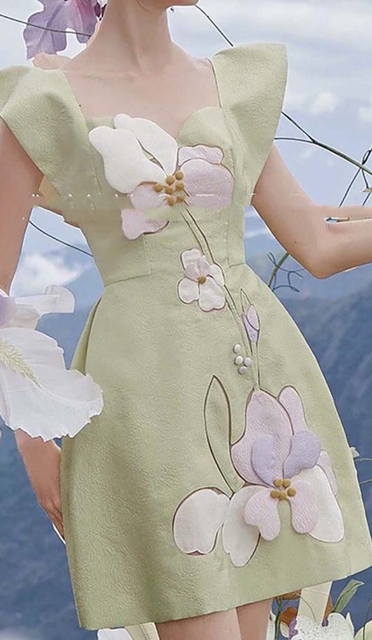 3D FLOWER BUTTERFLY SLEEVE MINI DRESS IN MINT DRESS OH CICI