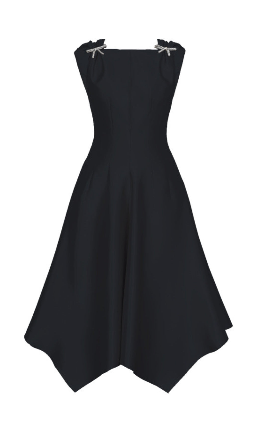 Black Rhinestone Bow Asymmetrical Midi Dress