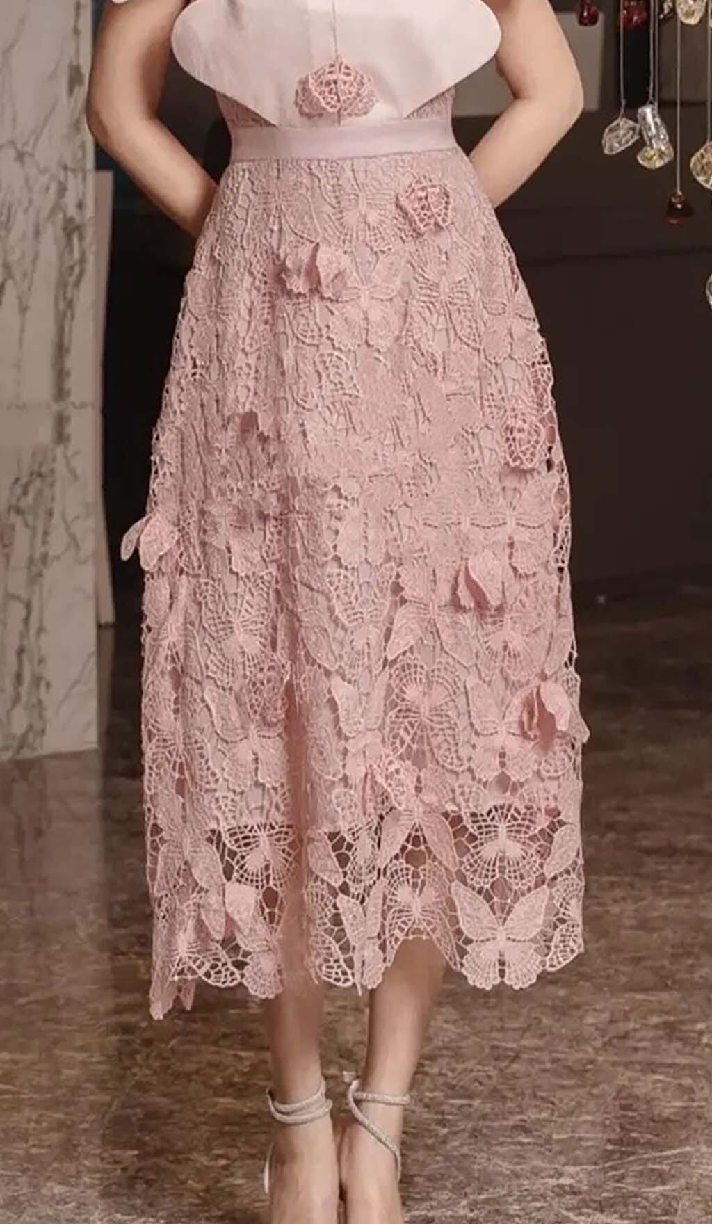BUTTERFLY EMBROIDERY CLOAK SLEEVE MIDI DRESS IN PINK DRESS OH CICI