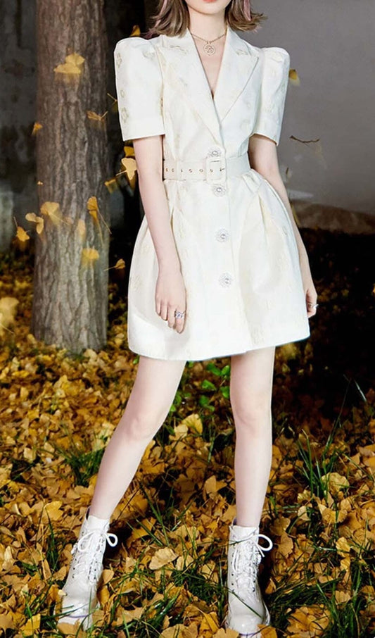 EMBROIDERED BUTTON JACKET DRESS IN WHITE DRESS OH CICI