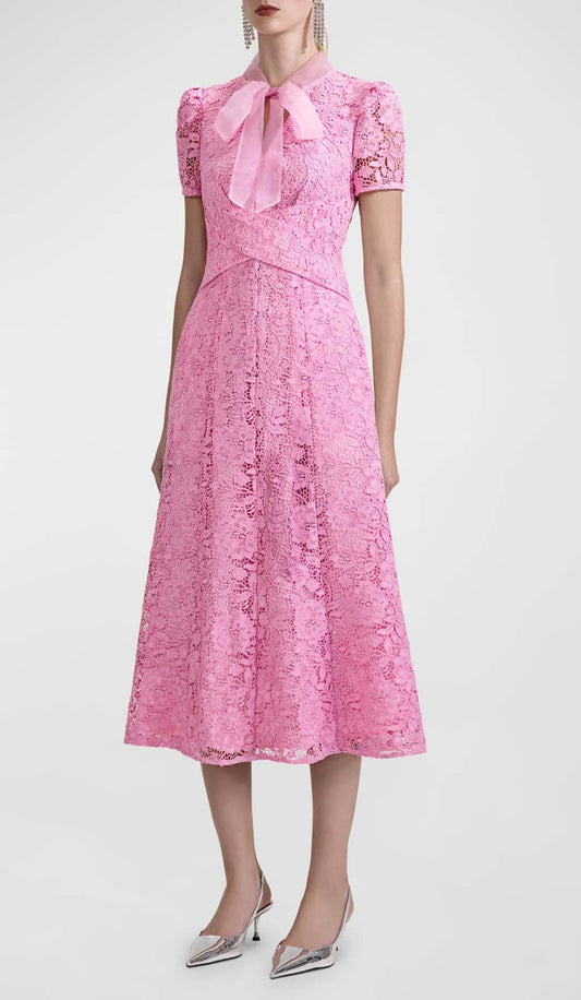 FLARED-HEM LACE MIDI DRESS IN PINK DRESS OH CICI