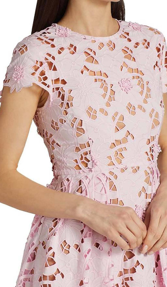FLORAL LACE EMBROIDERED MIDI DRESS IN PINK DRESS ohcici