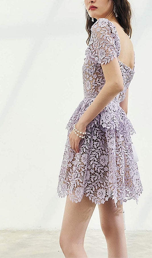 LACE TIERED MINI DRESS IN PURPLE OH CICI