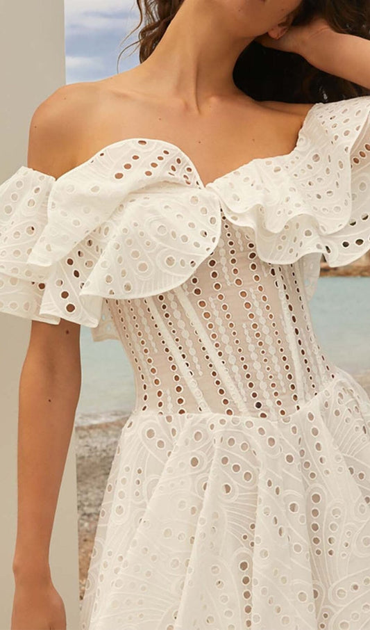 OFF-SHOULDER PRINT MINI DRESS IN WHITE DRESS OH CICI