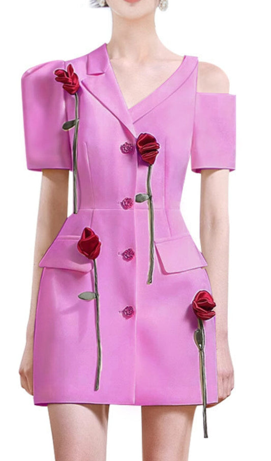 ROSE-EMBELLISHED ASYMMETRIC JACKET DRESS IN PINK DRESS ohcici