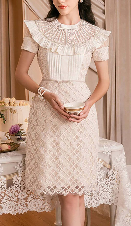 RUFFLES EMBROIDERY MIDI DRESS IN WHITE DRESS OH CICI