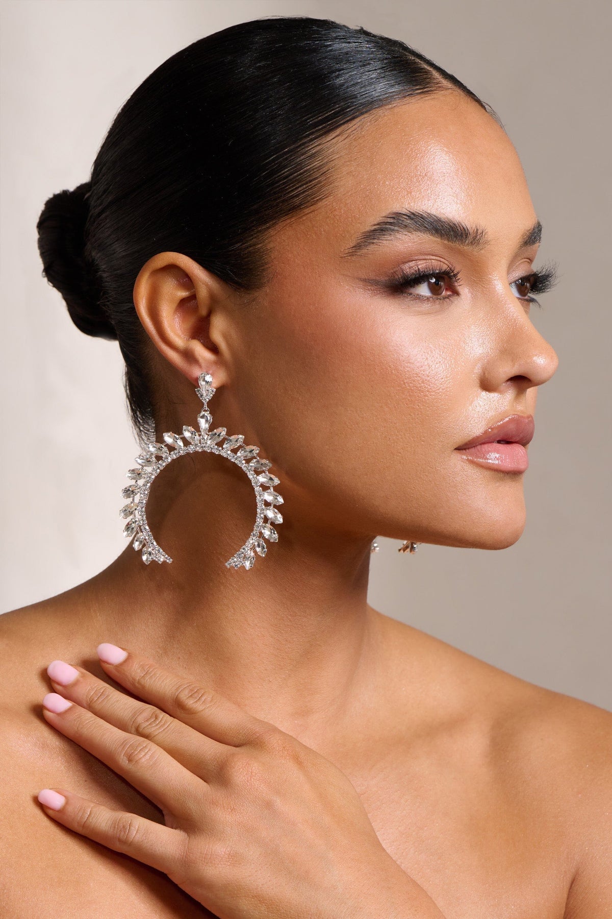 SILVER CRYSTAL ARCHED SHAPE DROP EARRINGS JEWELLERY styleofcb