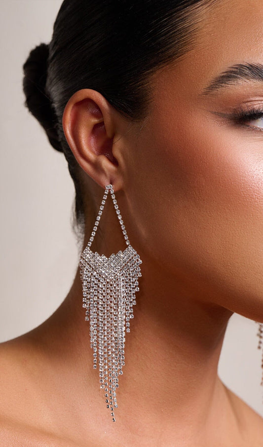SILVER STATEMENT TEARDROP TASSEL EARRINGS JEWELLERY styleofcb