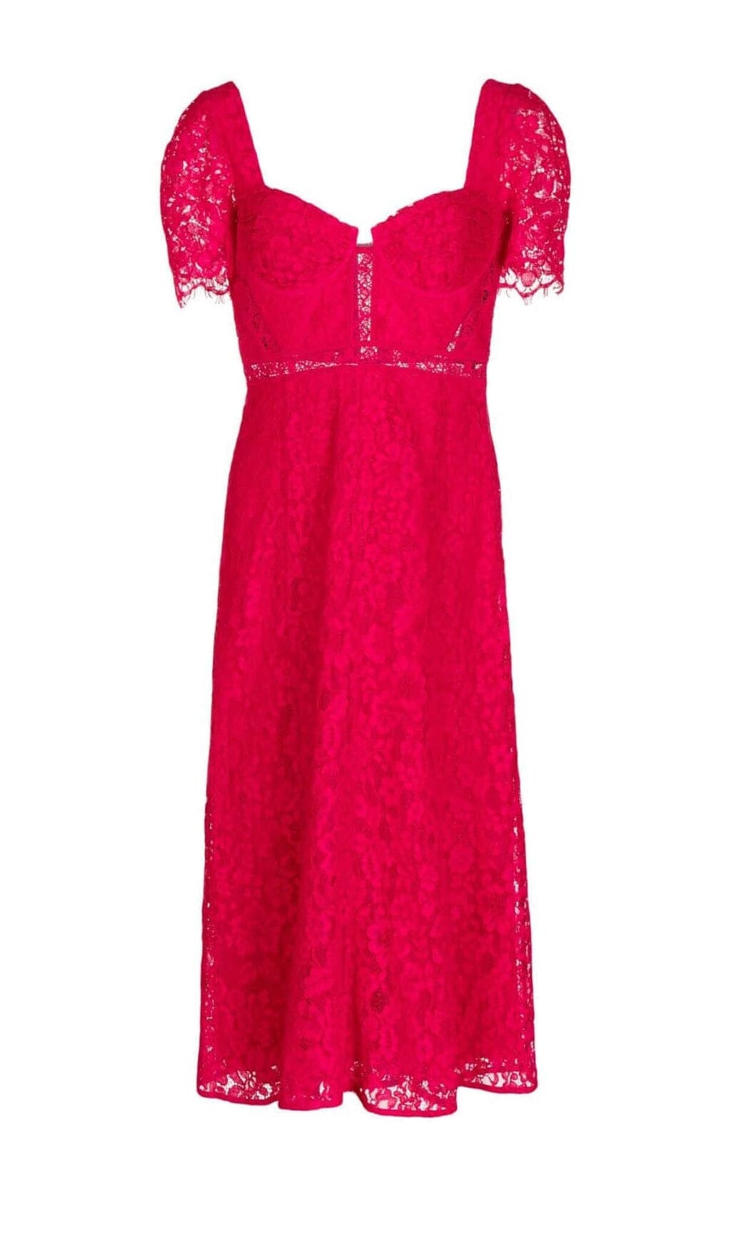 CREPE-TEXTURE LACED MIDI DRESS IN RED DRESS OH CICI