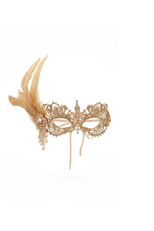 Okani Elegant Lace Feather Bead Masquerade Mask Dress - product view 1