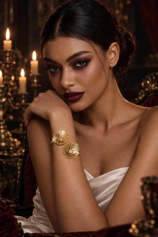 Hona Vintage Dual Floral Rhinestone Open Bracelet Accessories - product view 1