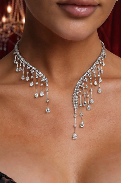 Rueny Luxury V Shape Multi Layer Crystal Drop Rhinestone Tassel Necklace Accessories - product view 1