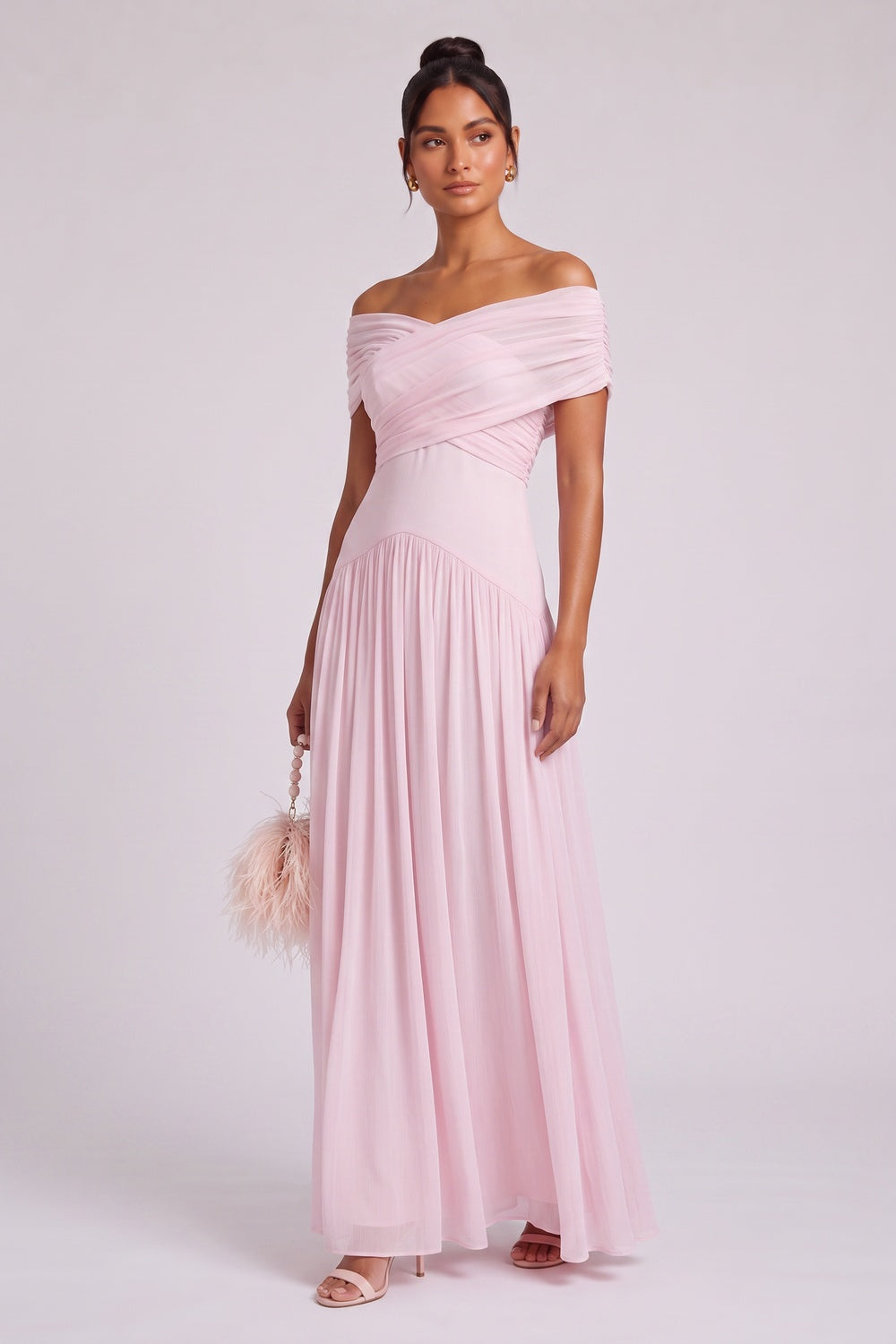 Light Pink Chiffon A-Line Floor-Length Gown light pink chiffon gown - product view 3