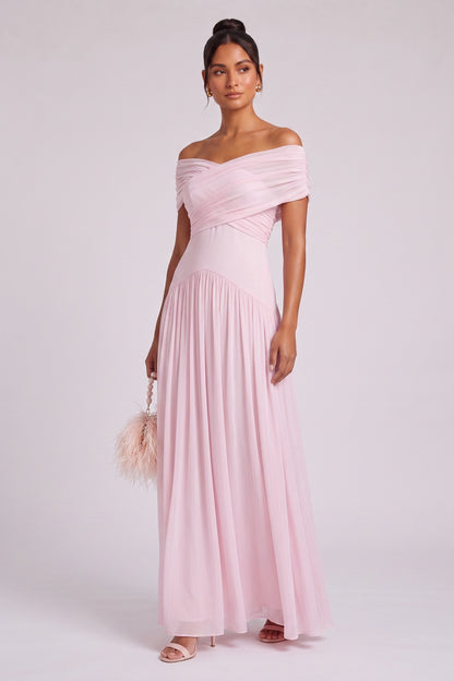 Light Pink Chiffon A-Line Floor-Length Gown light pink chiffon gown - product view 3
