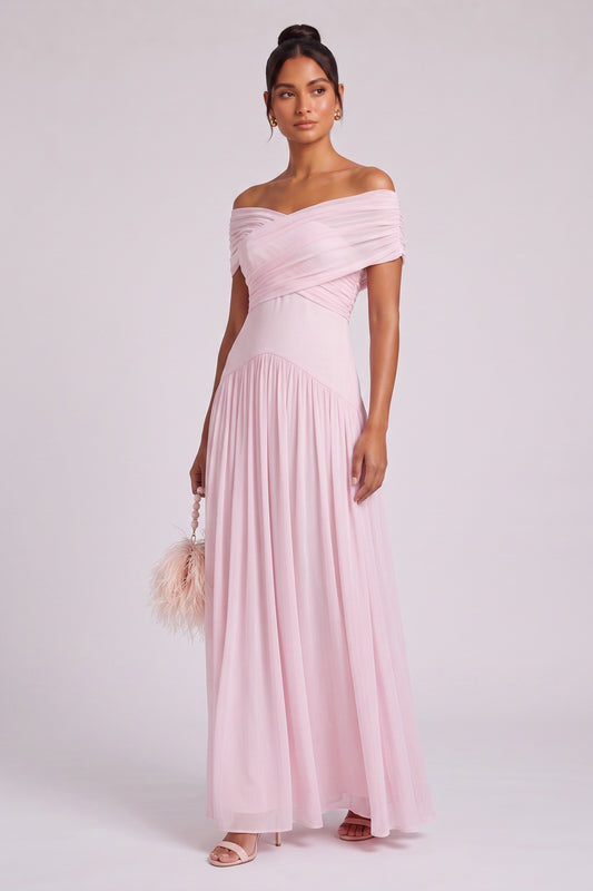 Light Pink Chiffon A-Line Floor-Length Gown light pink chiffon gown - product view 3