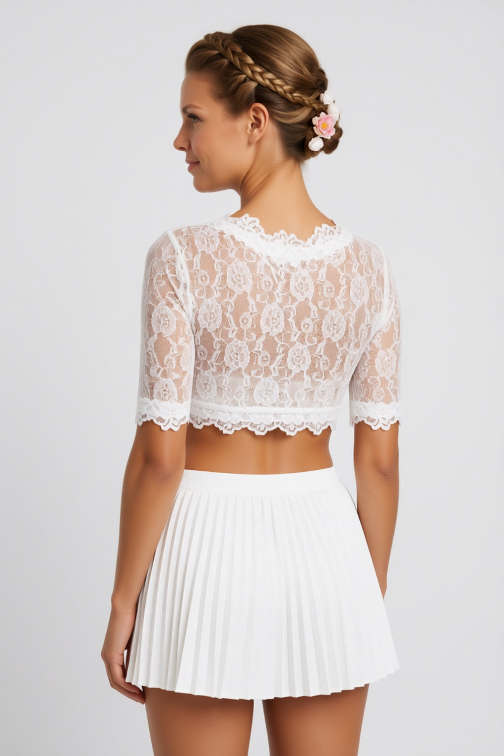 white white floral lace cropped boxy lace shrug/bolero jacket white, ivory white floral lace lace shrug/bolero jacket - product view 5