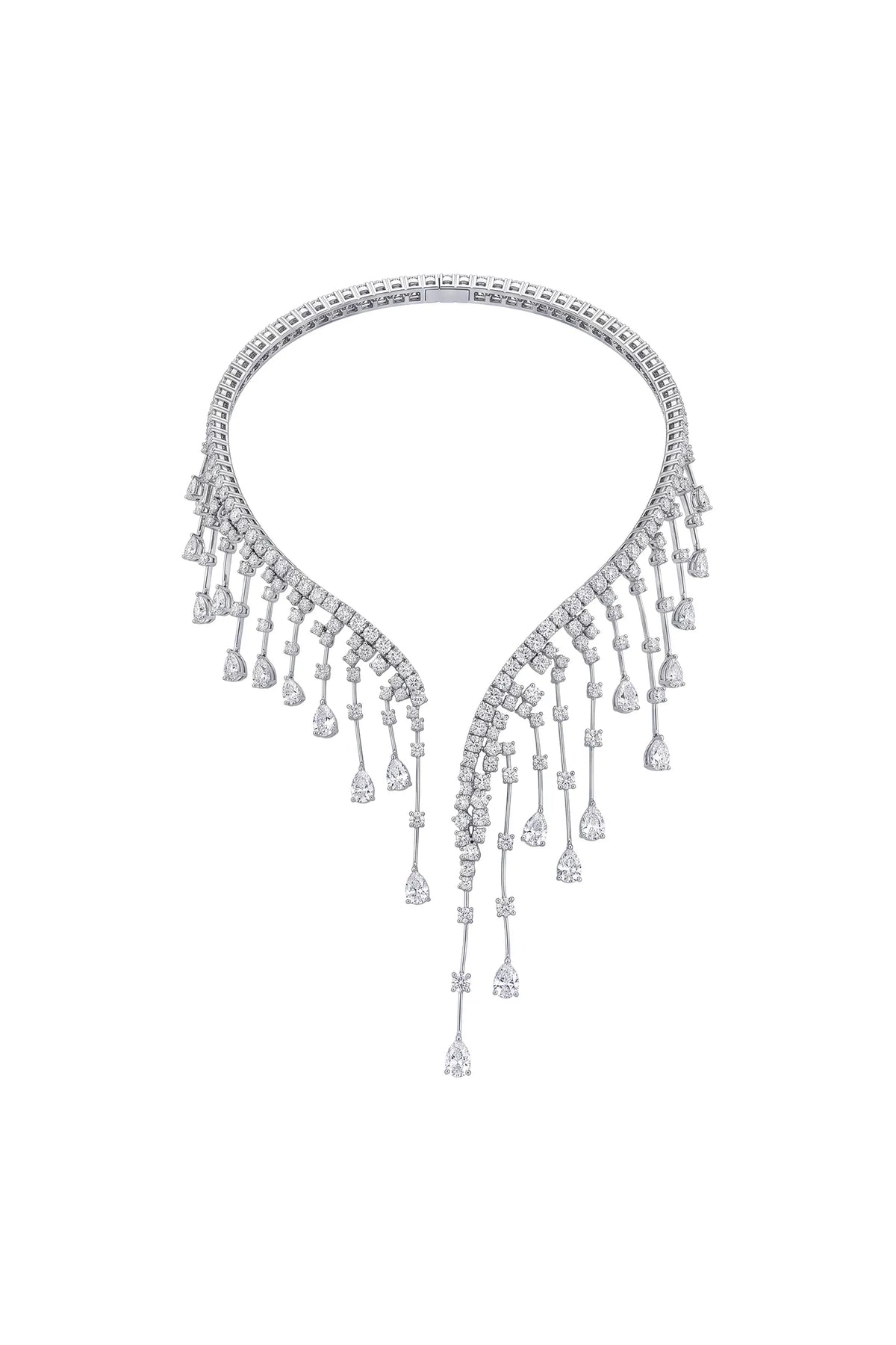 Rueny Luxury V Shape Multi Layer Crystal Drop Rhinestone Tassel Necklace Accessories - product view 2