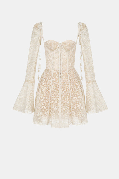 Beige Lace Mini Dress