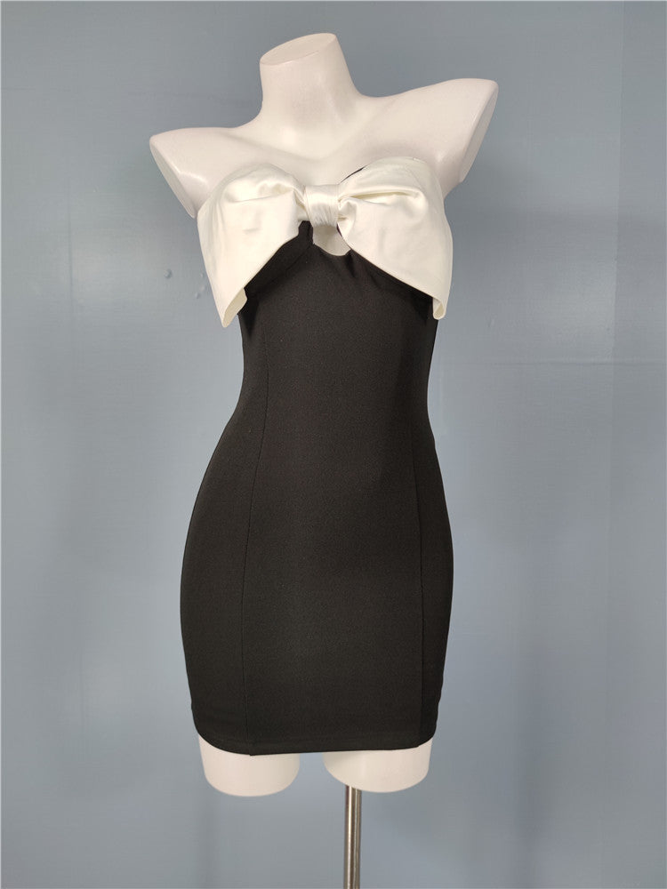 SATIN BOW BODYCON MINI DRESS