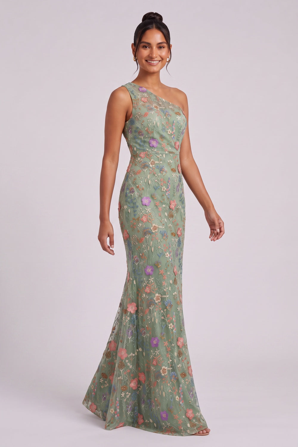 sage green embroidered tulle trumpet gown sage green embroidered tulle gown - product view 3
