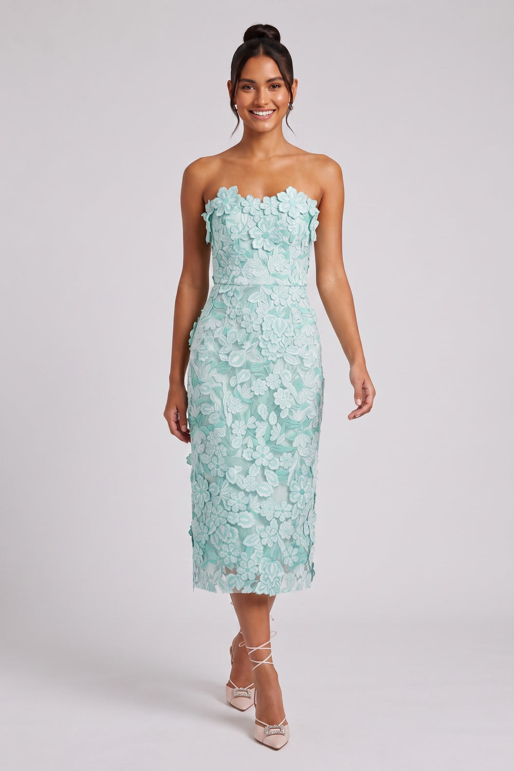 mint green lace column dress mint green lace dress - product view 1