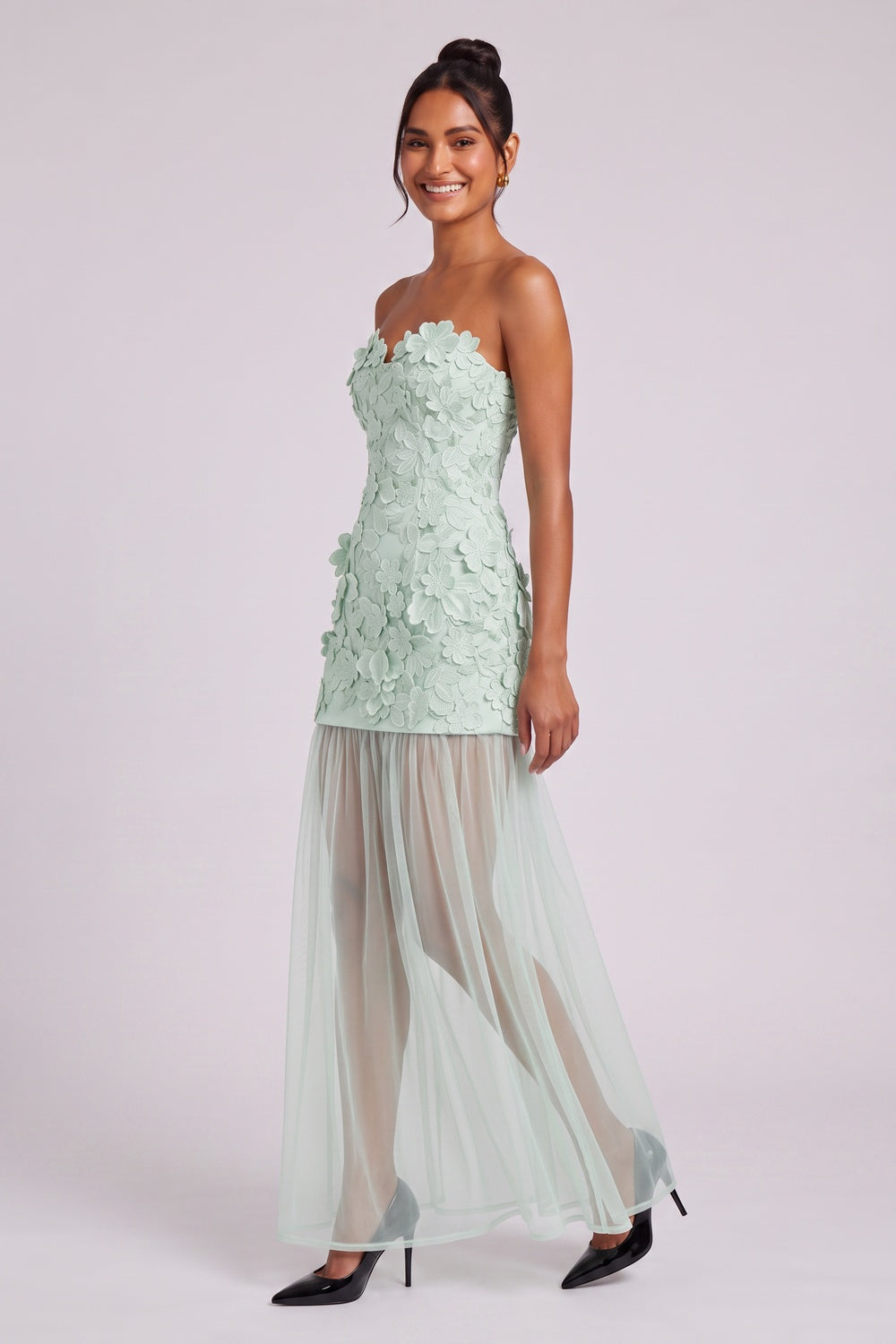 mint green 3D floral lace column dress mint green 3D floral lace dress - product view 3