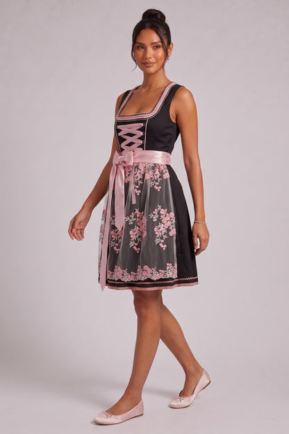 black matte woven polyester-cotton blend fit-and-flare dirndl dress black matte woven polyester-cotton blend dirndl dress - product view 4