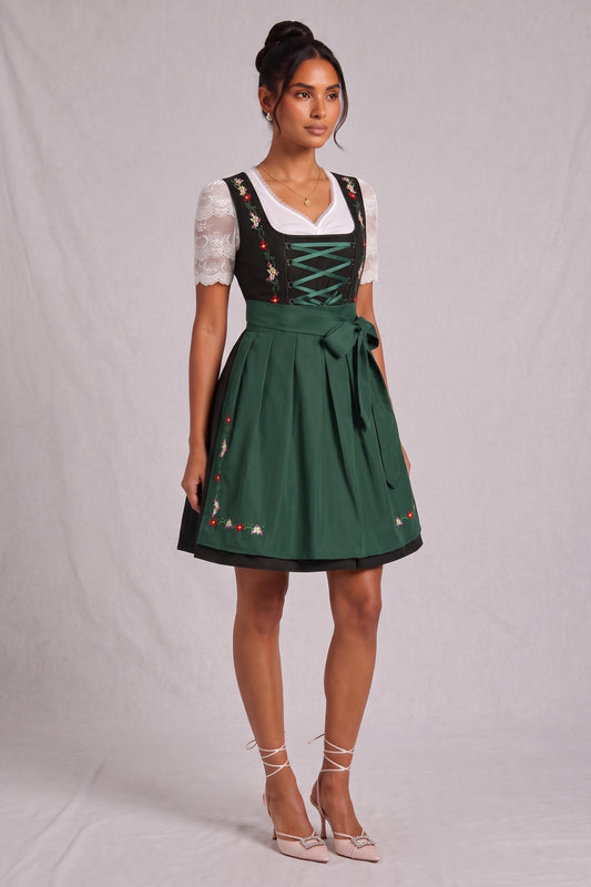 Black Woven cotton-synthetic blend Fit-and-flare Dirndl dress set Black, Dark Green, White Woven cotton-synthetic blend Dirndl dress set - product view 2