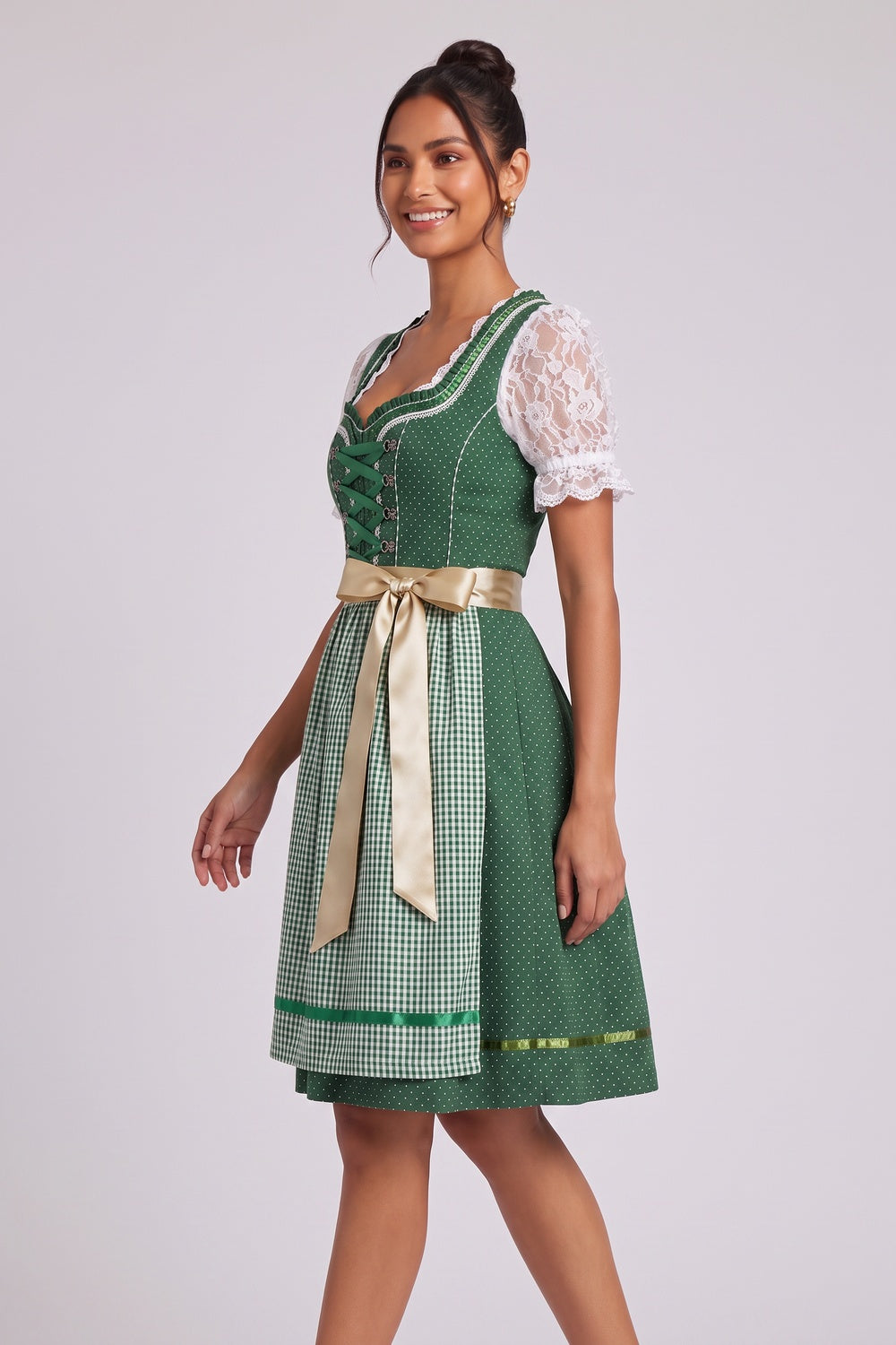 forest green cotton-blend woven fit-and-flare dirndl dress set forest green, white cotton-blend woven dirndl dress set - product view 3