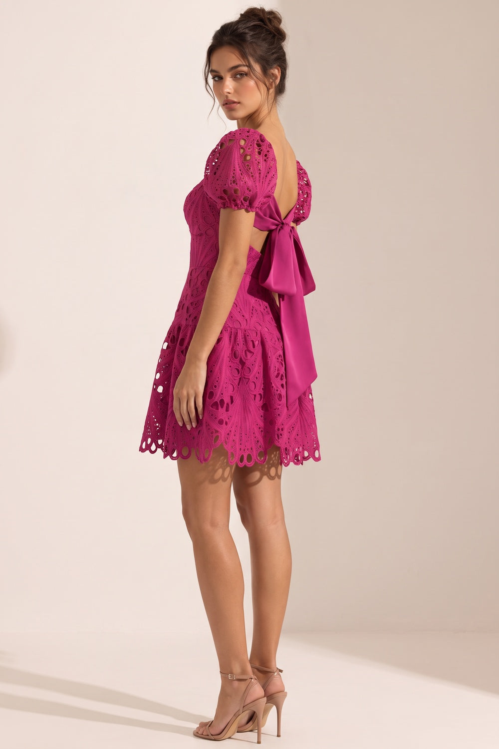Magenta Guipure Lace Mini Dress magenta guipure lace mini dress - product view 1