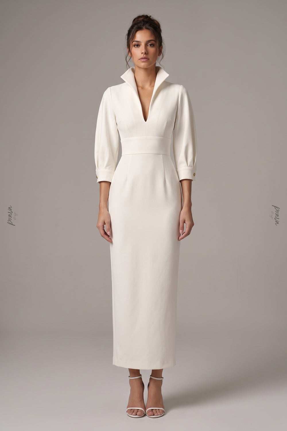 Ivory Structured Crepe Sheath Midi Dress ivory structured crepe midi dress - product view 1