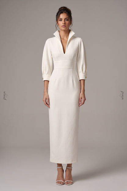Ivory Structured Crepe Sheath Midi Dress ivory structured crepe midi dress - product view 1