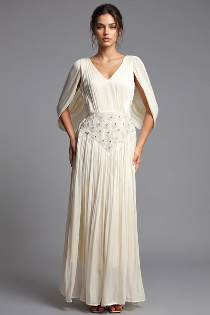 Cream Chiffon A-Line Gown with Cape Sleeves cream chiffon gown - product view 1