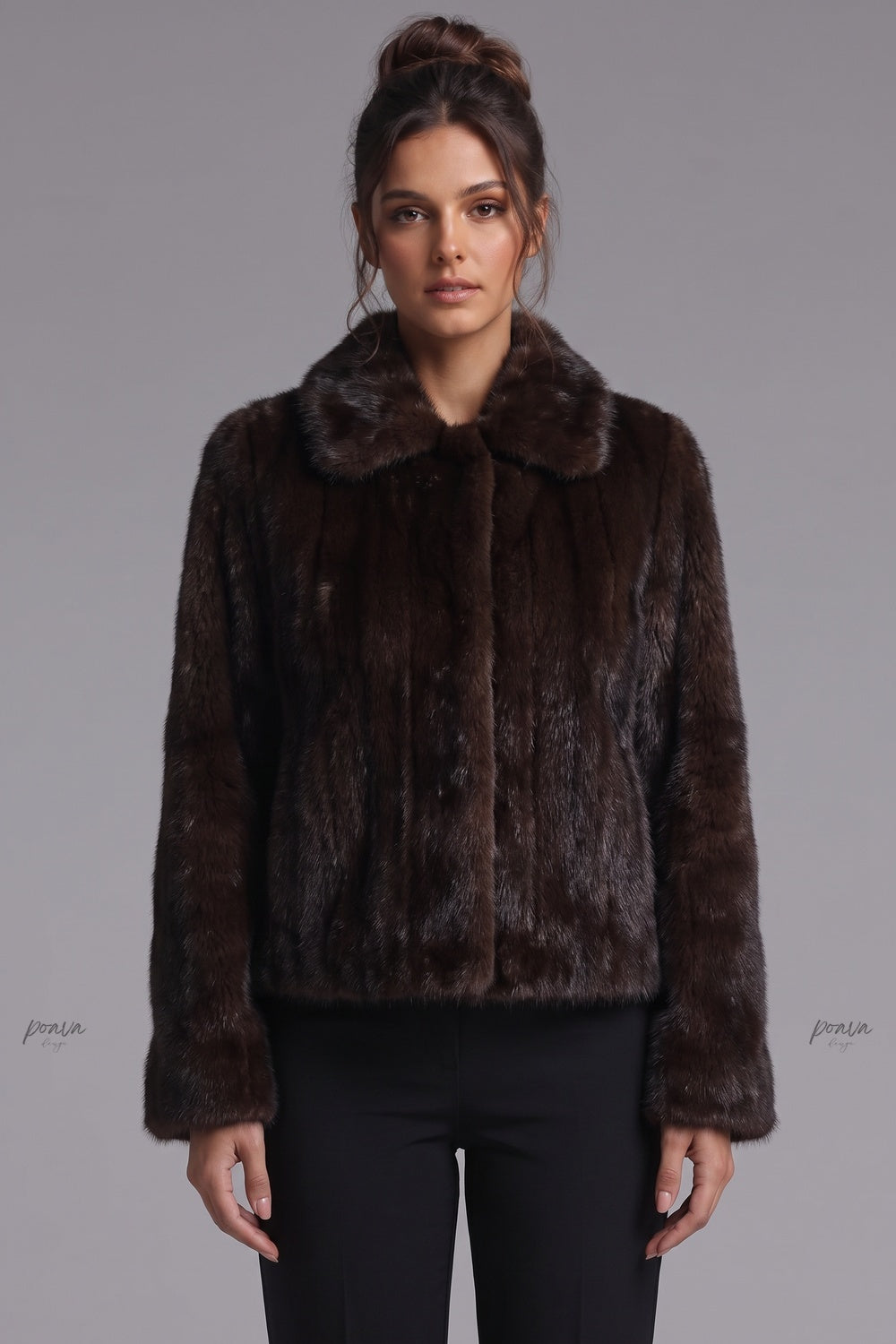 Dark Brown Fur Boxy Cropped Jacket dark brown fur jacket - product view 1